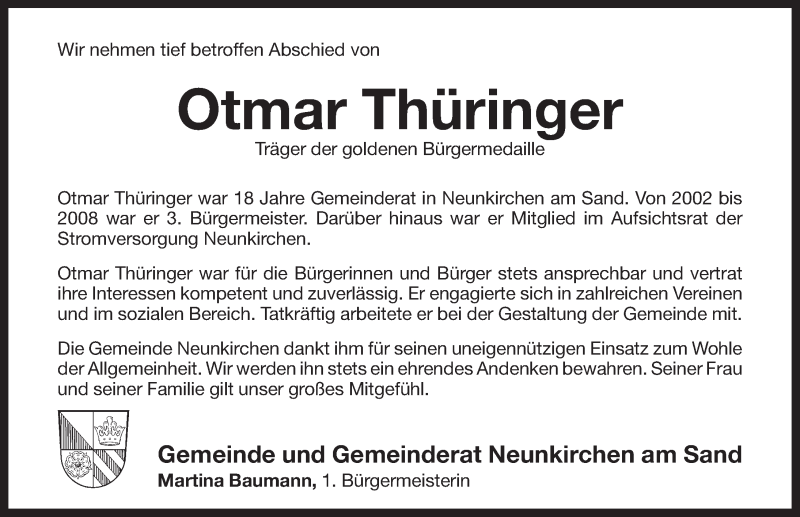  Traueranzeige für Otmar Thüringer vom 30.10.2014 aus Pegnitz-Zeitung